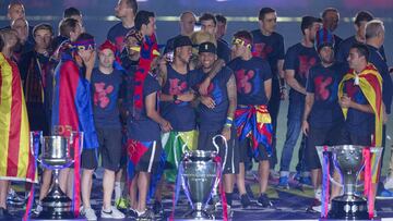 FC Barcelona celebrating their treble.