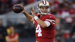 SANTA CLARA, CA - NOVEMBER 01: Nick Mullens #4 of the San Francisco 49ers looks to pass against the Oakland Raiders during their NFL game at Levi&#039;s Stadium on November 1, 2018 in Santa Clara, California.   Thearon W. Henderson/Getty Images/AFP
 == FO