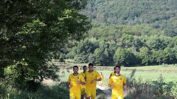 La plantilla, entrenándose.
