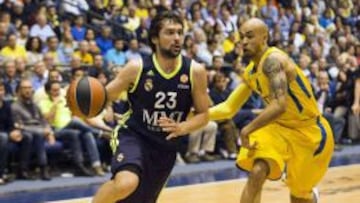 Sergio Llull, durante una acción del partido en Tel-Aviv.