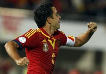 Clasificación mundial 2014. España-Bielorrusia. 1-0. Xavi Hernández celebra el primer tanto.