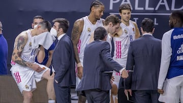 El Real Madrid, durante el partido de la Euroliga que le enfrentó al CSKA de Moscú en el WiZink Center.