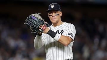 NEW YORK, NEW YORK - OCTOBER 02: Aaron Judge #99 of the New York Yankees celebrates after beating the Boston Red Sox 4-0 in game three of the American League Wild Card Series at Yankee Stadium on October 02, 2025 in the Bronx borough of New York City. Ishika Samant/Getty Images/AFP (Photo by Ishika Samant / GETTY IMAGES NORTH AMERICA / Getty Images via AFP)