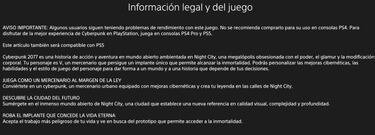 Cyberpunk 2077: Sony no recomienda comprarlo para PS4; mensaje de aviso