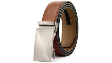 Cintur¨®n de cuero con hebilla autom¨¢tica de color marr¨®n para hombre