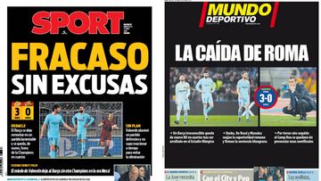 Portadas de los diarios Sport y Mundo Deportivo del 11 de abril de 2018.