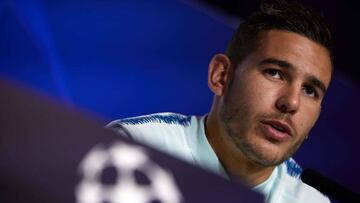 MAJADAHONDA, SPAIN - NOVEMBER 05: Lucas Hernandez of Atletico de Madrid during a press conference ahead of the UEFA Champions League match against Borussia Dortmund at Atletico de Madrid Training Ground on November 05, 2018 in Majadahonda, Spain. (Phot