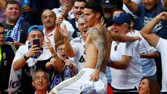 James muestra su emoción por volver a marcar en el Bernabéu
