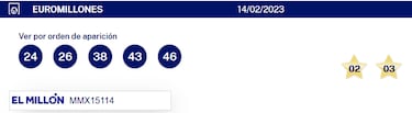 Euromillones: comprobar los resultados del sorteo de hoy, martes 14 de febrero