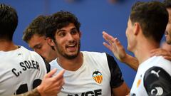 Guedes celebra su gol en Pamplona. 