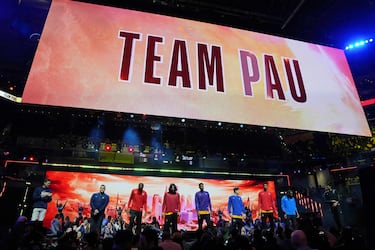 Team Pau: Brandon Miller, Jabari Smith Jr., Victor Wembanyama, Jaime Jaquez Jr., Brandin Podziemski, Cason Wallace y Bilal Coulibaly.