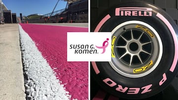 El Circuitio de las Américas o los nuemáticos de Pirelli se tiñen de rosa para el GP de Estados Unidos para apoyar a la organización Susan G. Komen.