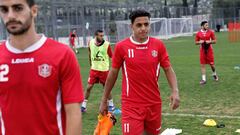 Players of the Hapoel Katamon Jerusalem team take part in a training session in Jerusalem on March 18, 2018. 