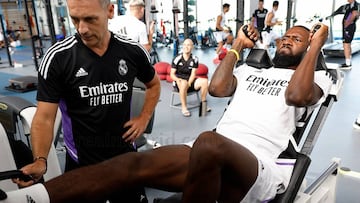 Rüdiger, trabajando su físico con el Madrid.