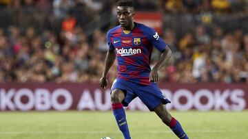 Moussa Wagu&eacute; controla el bal&oacute;n durante el partido ante el Arsenal en el Trofeo Joan Gamper 2019.