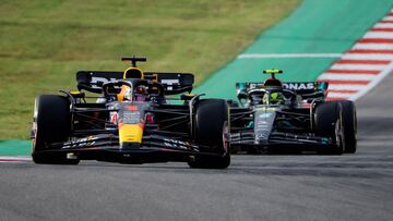 Red Bull's Max Verstappen and Mercedes' Lewis Hamilton in action during the sprint race.