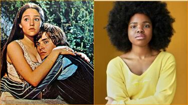 Olivia Hussey como Montesco en la película de 1968 frente a Francesca Amewudah-Rivers en la próxima adaptación teatral de la obra de Shakespeare.