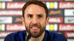 Gareth Southgate, Interim Manager of England smiles during a press conference at St George&#039;s Park on November 7, 2016 in Burton-upon-Trent, England. 