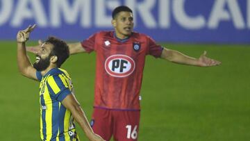 Futbol, Rosario Central vs Huachipato.
 Copa Sudamericana 2021.
 El jugador de Rosario Central Lucas Gamba celebra su gol contra Huachipato durante el partido del grupo A de la Copa Sudamericana realizado en el estadio Gigante de Arroyito de Rosario, Arge