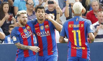 The MSN celebrate another goal for Barcelona