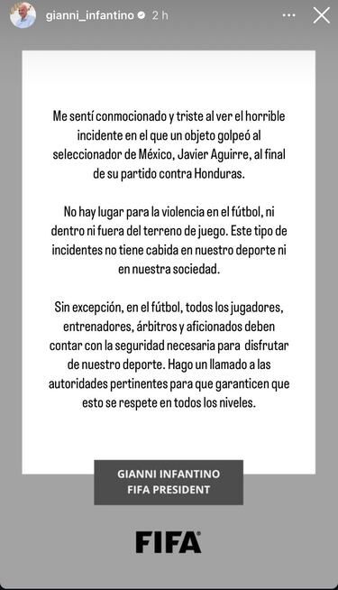 Gianni Infantino sobre Javier Aguirre: “Estoy triste y en shock”