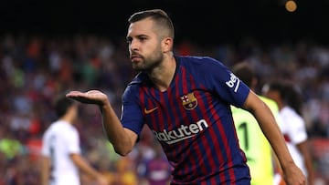 Soccer Football - La Liga Santander - FC Barcelona v SD Huesca - Camp Nou, Barcelona, Spain - September 2, 2018   Barcelona&#039;s Jordi Alba celebrates scoring their seventh goal   REUTERS/Albert Gea