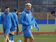 Stoichkov en un entrenamiento con el Depor.