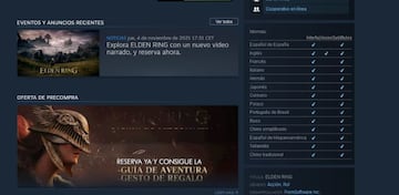 La ficha de Elden Ring en Steam.