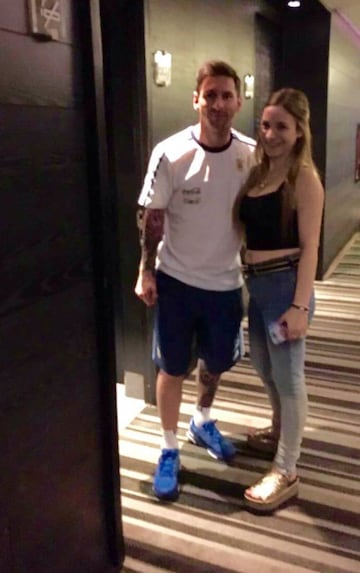 Carla and Leo Messi in the Radisson hotel, Santiago, Chile.