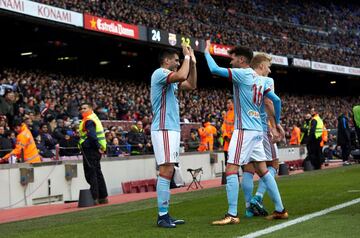 Celta celebrate their equaliser at Camp Nou