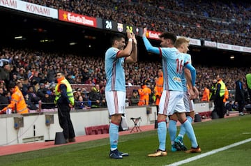 Celta celebrate their equaliser at Camp Nou