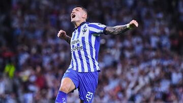      Brandon Vazquez celebrate this goal 1-0 of Monterrey during the quarterfinals second  leg match between Monterrey and Inter Miami as part of the CONCACAF Champions Cup 2024, at BBVA Bancomer Stadium on April 10, 2024 in Monterrey, Nuevo Leon Mexico.