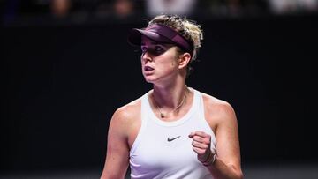 SHENZHEN, CHINA - OCTOBER 28: Elina Svitolina of Ukraine celebrates victory after the Women&#039;s Singles group match against Karolina Pliskova of the Czech Republic on Day two of the 2019 WTA Finals at Shenzhen Bay Sports Center on October 28, 2019 in Shenzhen, Guangdong Province of China. (Photo by VCG/VCG via Getty Images)