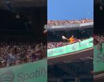 ¡Lamentable! Aficionados del Camp Nou corren a seguidor del Atlético de Madrid de las gradas