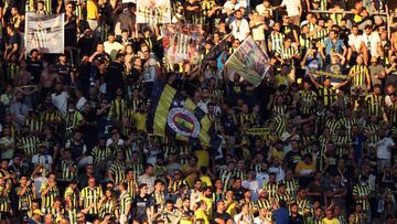 ISTANBUL, TURKIYE - JULY 27: Supporters of Fenerbahce cheer during UEFA Champions League second qualifying round 2nd leg match between Fenerbahce and Dynamo Kyiv at Ulker Stadium in Istanbul, Turkiye on July 27, 2022. (Photo by Ali Atmaca/Anadolu Agency via Getty Images)