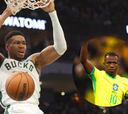 El festejo de Giannis Antetokoumpo al golazo de Vinicius con Brasil