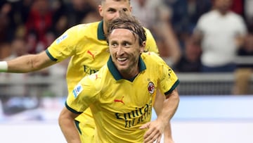 MILAN (Italy), 14/09/2025.- AC Milan's Luka Modric celebrates after scoring the 1-0 goal during the Italian Serie A soccer match between AC Milan and Bologna FC 1909, in Milan, Italy, 14 September 2025. (Italia) EFE/EPA/MATTEO BAZZI