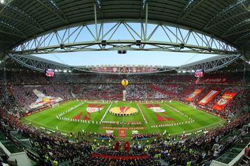 14 de mayo de 2014, final de la Europa League entre el Sevilla y el Benfica disputada en Turín. Impresionante ambiente en el Juventus Stadium.