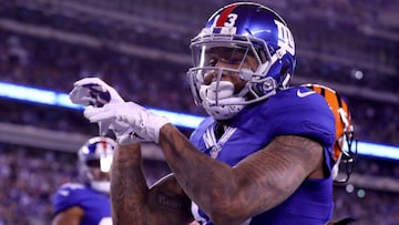 EAST RUTHERFORD, NJ - NOVEMBER 14: Odell Beckham Jr. #13 of the New York Giants celebrates after scoring a touchdown against the Cincinnati Bengals during the second quarter of the game at MetLife Stadium on November 14, 2016 in East Rutherford, New Jersey. Al Bello/Getty Images/AFP
== FOR NEWSPAPERS, INTERNET, TELCOS & TELEVISION USE ONLY ==