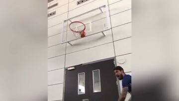 Sergio Ramos slam dunks it during basketball practice