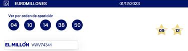 Euromillones: comprobar los resultados del sorteo de hoy, viernes 1 de diciembre con bote especial
