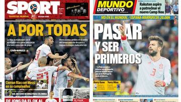 Portadas de los diarios Sport y Mundo Deportivo del d&iacute;a 25 de juunio de 2018.