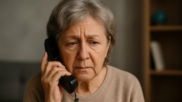 mujer mayor anciana hablando telefono triste