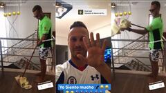 El ex futbolista de Cruz Azul trape&oacute; con la playera azulcrema antes del encuentro. Tras la goleada, le mostr&oacute; la &#039;manita&#039; a los seguidores de Las &Aacute;guilas