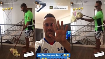 El ex futbolista de Cruz Azul trapeó con la playera azulcrema antes del encuentro. Tras la goleada, le mostró la 'manita' a los seguidores de Las Águilas