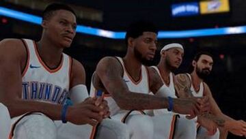 Russell Westbrook, Paul George y Carmelo Anthony.