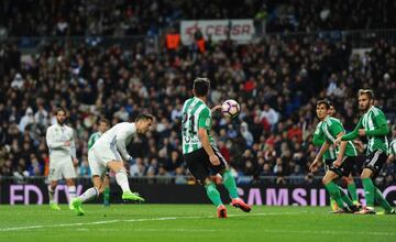 Cristiano Ronaldo heads home the equaliser for Real Madrid against Real Betis