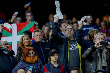 Fans wave white handkerchiefs in protest against Barcelona president, Josep Bartomeu.