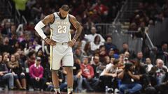 Feb 3, 2018; Cleveland, OH, USA; Cleveland Cavaliers forward LeBron James (23) stands alone during the second half against the Houston Rockets at Quicken Loans Arena. Mandatory Credit: Ken Blaze-USA TODAY Sports