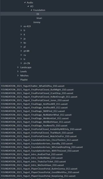 Los archivos de voz de La Fundación en Fortnite están dentro de una carpeta llamada "DJ", las iniciales de Dwayne Johnson